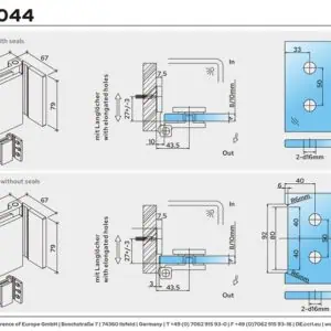 Douchedeur scharnier Como 90° wand/glas technische tekening