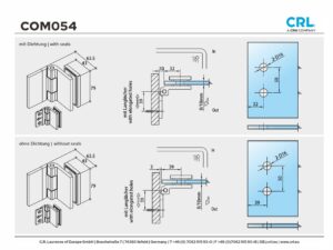Douchedeur scharnier Como 180° wand/glas technische tekening