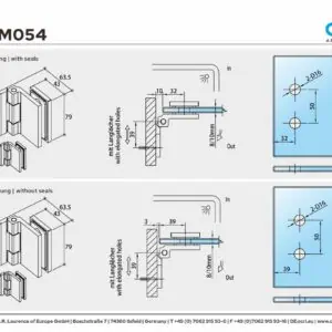 Douchedeur scharnier Como 180° wand/glas technische tekening