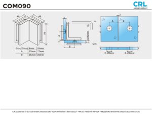 Douche glasklem Como 90° glas/glas technische tekening