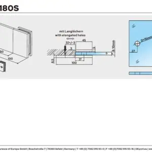 Douche glasklem Como 180° wand/glas technische tekening