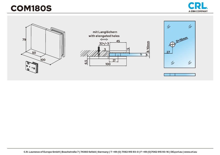 Douche glasklem Como 180° wand/glas 4 Douche glasklem Como 180° wand/glas technische tekening