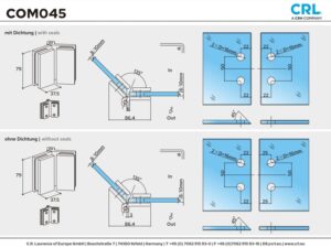 Douchedeur scharnier Como 135° glas/glas technische tekening