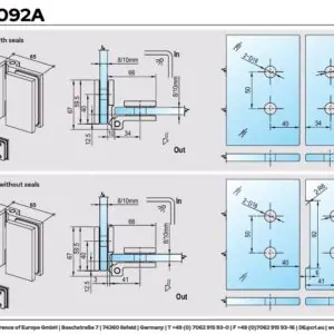 Douchedeur scharnier Como 90° glas/glas enkelwerkend technische tekening