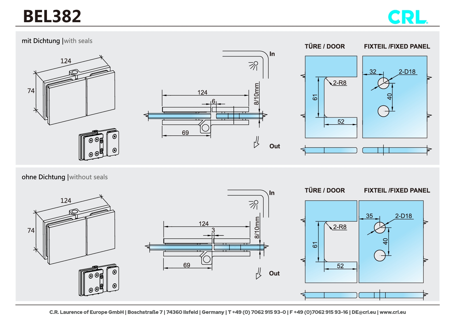Douchedeur scharnier Bellagio 180° glas/glas - Bi fold deuren 9 Douchedeur scharnier Bellagio glas/glas 180°