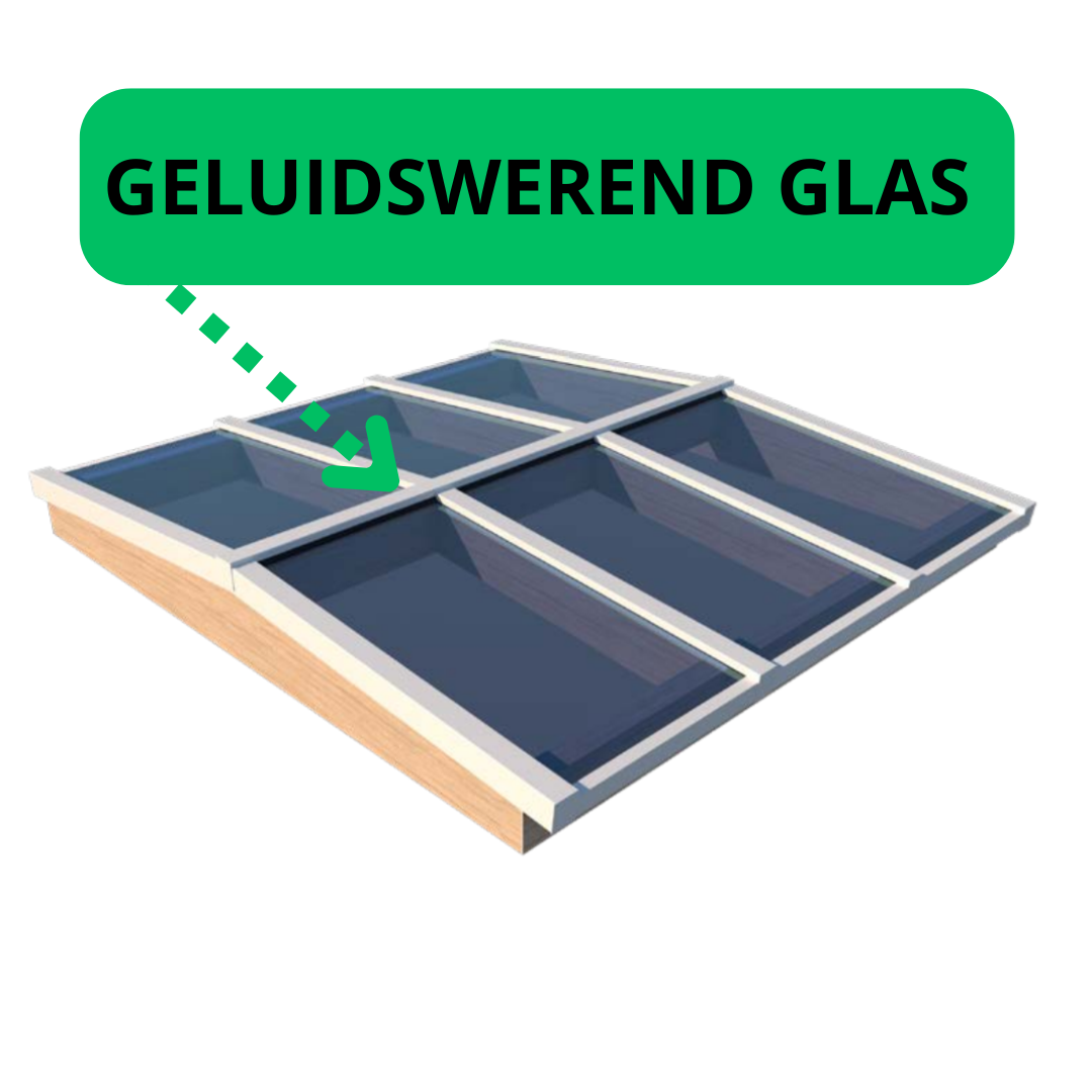 Lichtstraat zadeldak compleet pakket - Douglashout met veiligheidsglas 9 Lichtstraat zadeldak geluidswerend glas - Compleet Pakket – Douglashout met geluidswerend enkel gelaagd glas