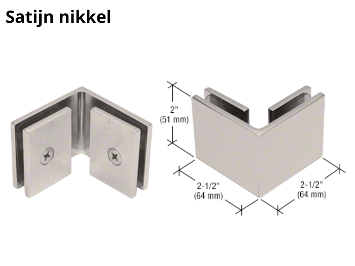 Douche glasklem Vienna 90° glas/glas 18 Douche glasklem Vienna 90° glas/glas satijn nikkel