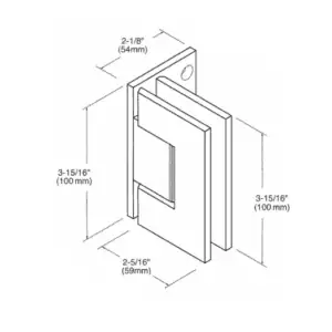 Douchedeur scharnier Vienna 90° wand/glas verlegde muurplaat pre-set model technische tekening