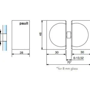 Alternative view of Rechthoekige deurknop 30 x 46 mm, glasdikte 6-13,52 mm