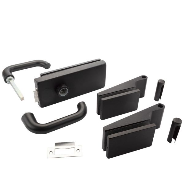 Complete beslagset opdekdeur - mat zwart - Quadra - hoekig 3 beslagset opdekdeur