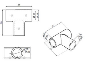 Alternative view of Stabilisatie ø 19 mm T-verbinding RAL 9005 mat zwart