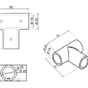 Alternative view of Stabilisatie ø 19 mm T-verbinding RAL 9005 mat zwart