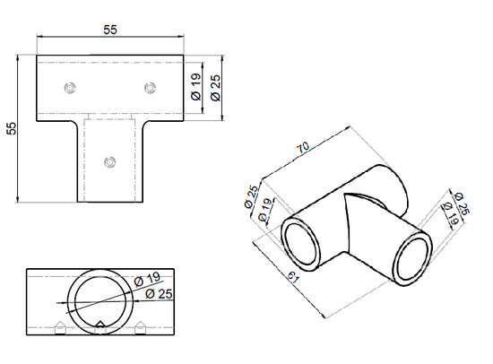 Stabilisatie ø 19 mm T-verbinding RAL 9005 mat zwart 4 Stabilisatie ø 19 mm T-verbinding RAL 9005 mat zwart - Afbeelding 2
