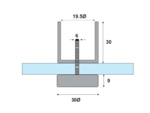 Alternative view of Stabilisatie rond 19 mm Ø glasaansluiting door glas 90°