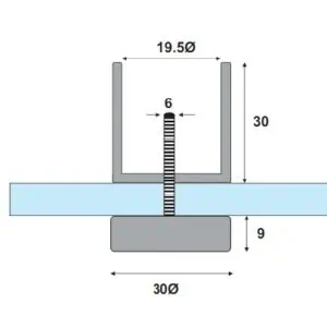 Alternative view of Stabilisatie rond 19 mm Ø glasaansluiting door glas 90°
