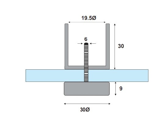 Stabilisatie rond 19 mm Ø glasaansluiting door glas 90° 4 Stabilisatie rond 19 mm Ø glasaansluiting door glas 90° - Afbeelding 2