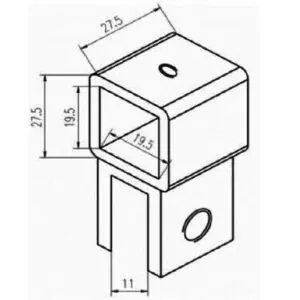 Alternative view of Stabilisatie vierkant 19x19 mm steun doorlopend gat