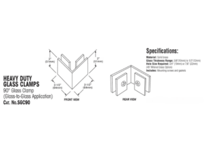 Douche glasklem Vienna 90° glas/glas technische tekening