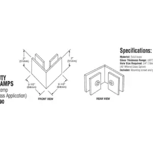 Douche glasklem Vienna 90° glas/glas technische tekening