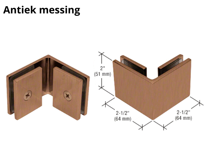 Douche glasklem Vienna 90° glas/glas 13 Douche glasklem Vienna 90° glas/glas antiek messing