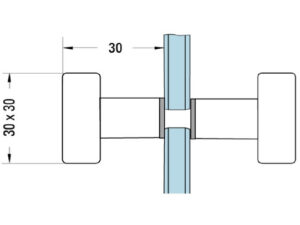 Alternative view of vierkante deurknop 30 x 30 mm, glasdikte 6-10 mm