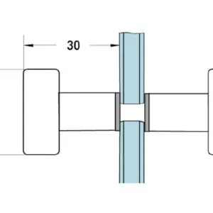 Alternative view of vierkante deurknop 30 x 30 mm, glasdikte 6-10 mm