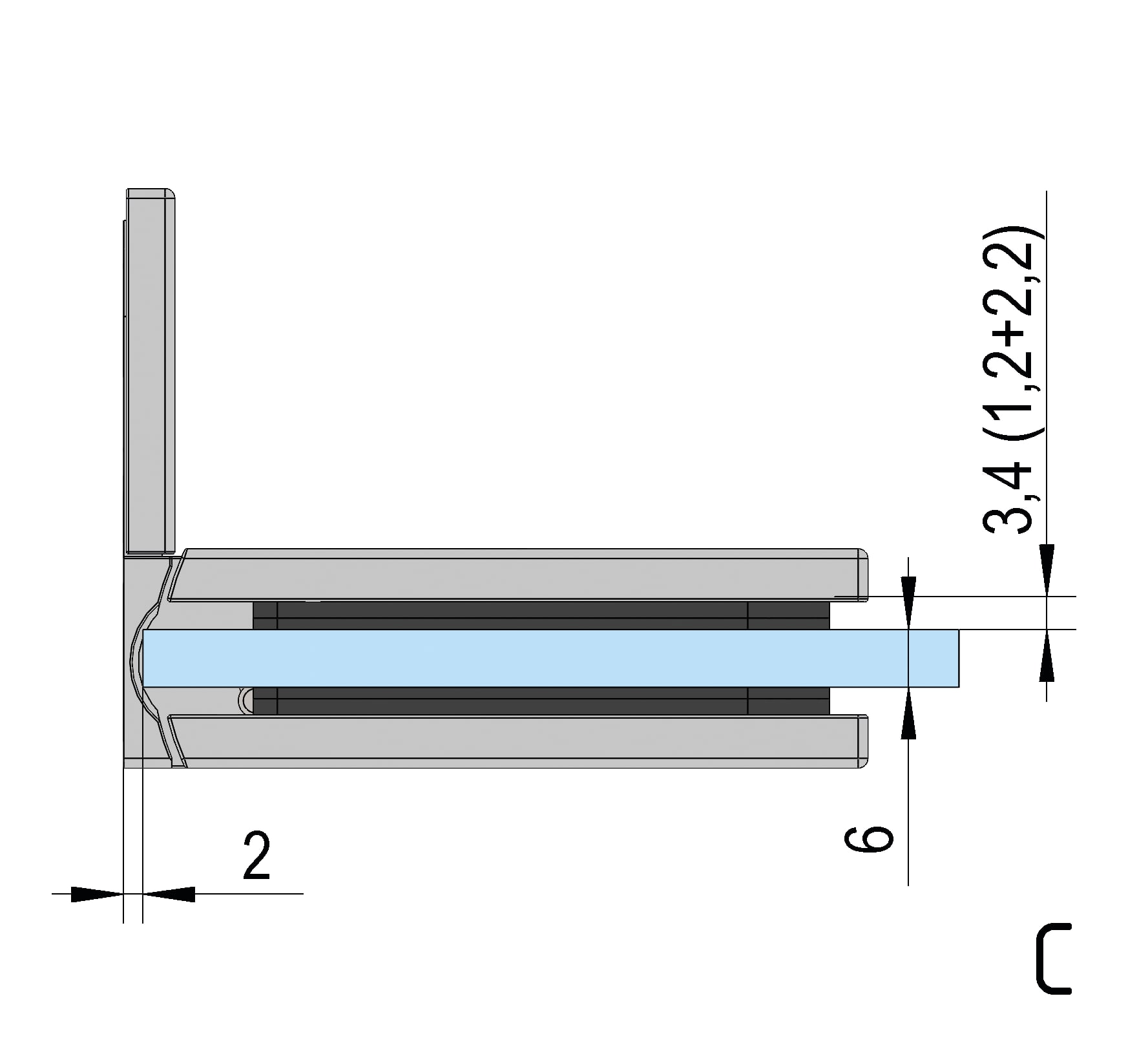 Douchedeur scharnier Juna glas/wand 90° - per 2 stuks 21 Douchedeur scharnier Juna glas/wand 90° technische tekening