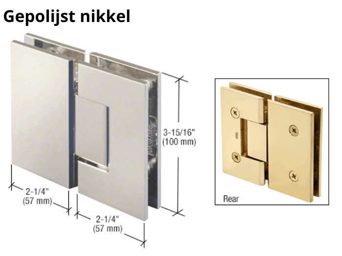 Douchedeur scharnier Vienna 180° glas/glas pre-set model 9 Douchedeur scharnier Vienna 180° glas/glas pre-set model gepolijst nikkel