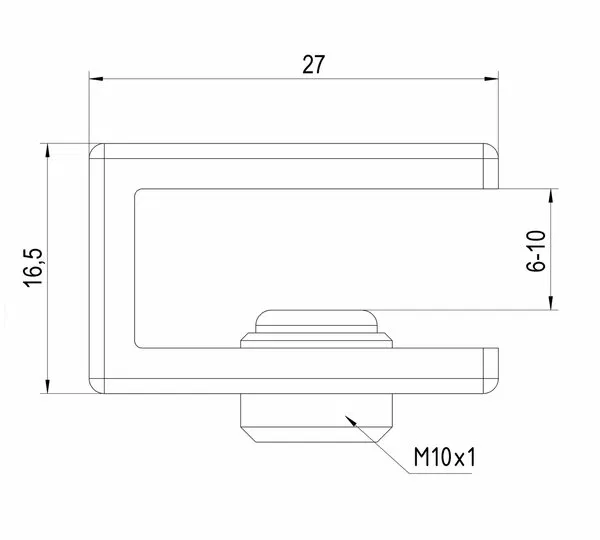 Glasplaatdrager rechthoekig - glas/wand - 15/30/100mm 15 Glasplaatdrager rechthoekig glas/wand - technische tekening 15mm