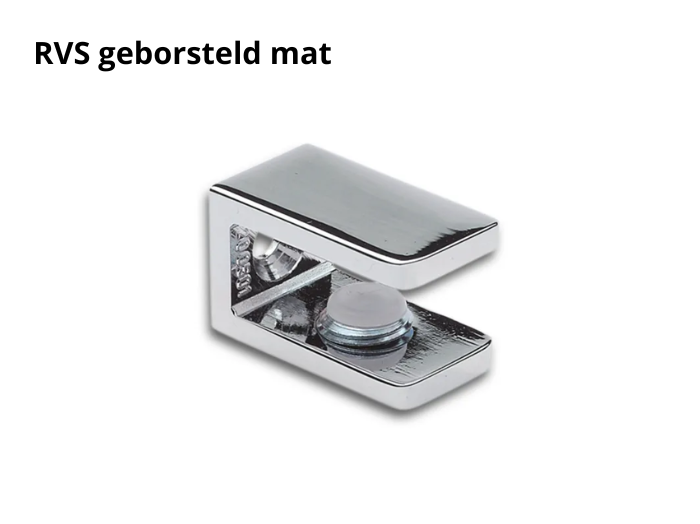 Glasplaatdrager rechthoekig - glas/wand - 15/30/100mm 4 Glasplaatdrager rechthoekig glas/wand RVS geborsteld mat - 15mm
