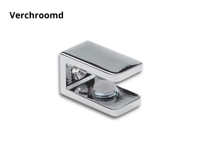 Glasplaatdrager rechthoekig - glas/wand - 15/30/100mm 5 Glasplaatdrager rechthoekig glas/wand verchroomd - 15mm