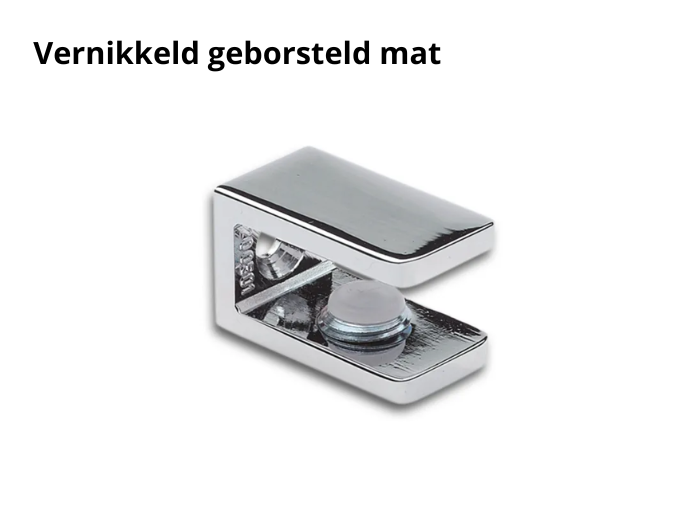 Glasplaatdrager rechthoekig - glas/wand - 15/30/100mm 7 Glasplaatdrager rechthoekig glas/wand vernikkeld geborsteld mat- 15mm