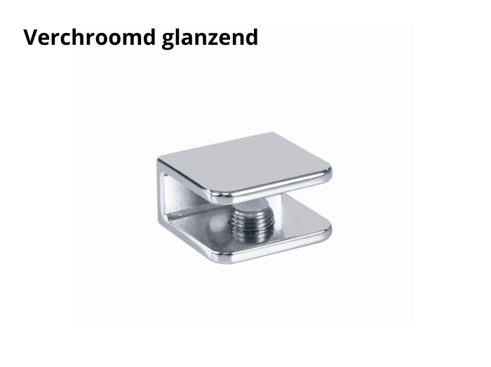 Glasplaatdrager rechthoekig - glas/wand - 15/30/100mm 10 Glasplaatdrager rechthoekig glas/wand verchroomd glanzend - 30mm