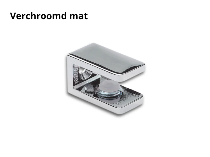 Glasplaatdrager rechthoekig - glas/wand - 15/30/100mm 6 Glasplaatdrager rechthoekig glas/wand verchroomd mat - 15mm