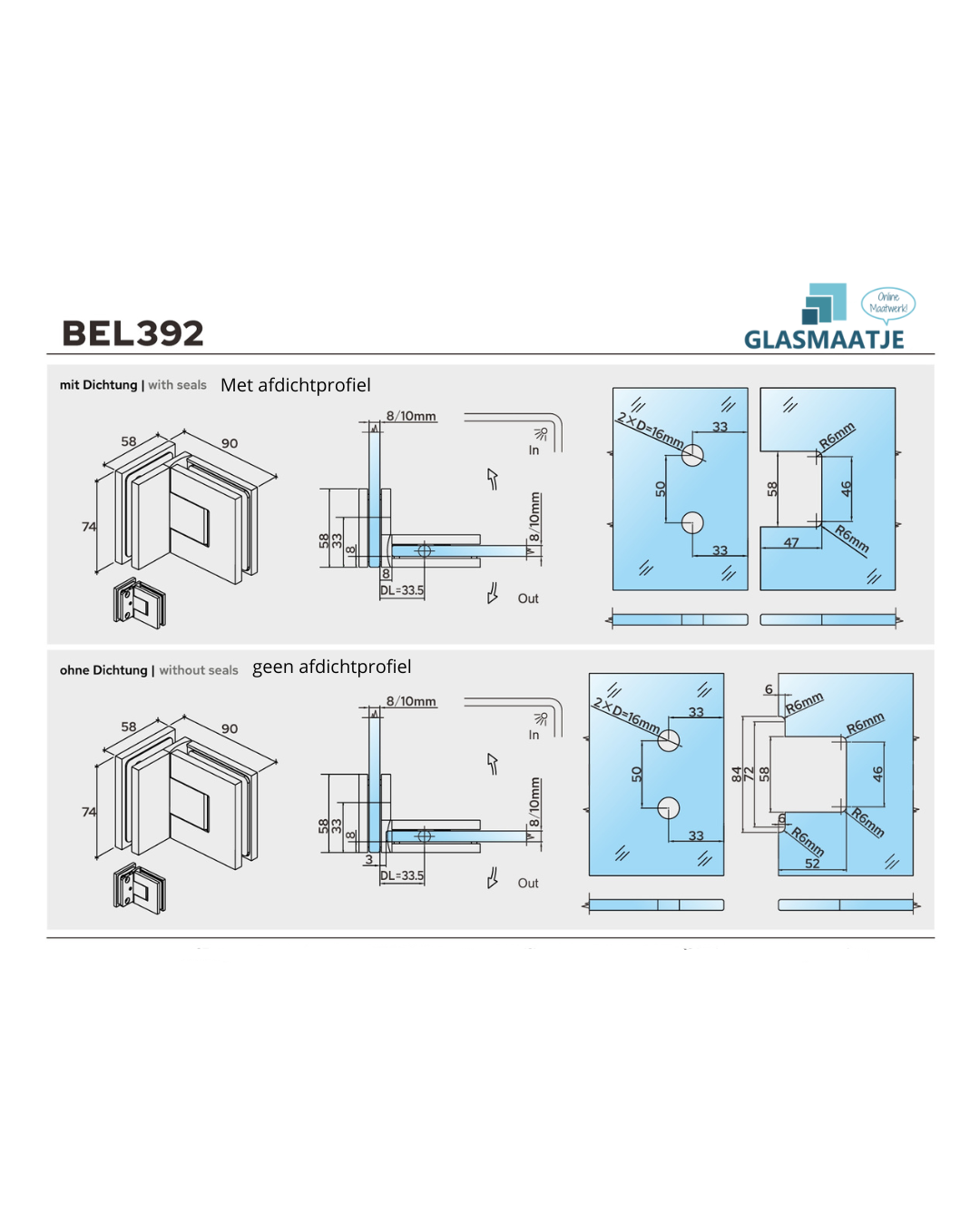Bellagio beslagset douchedeur - Wand/glas - glasdikte 8-10 6 Bellagio beslagset douchedeur - Wand/glas - glasdikte 8-10 - Afbeelding 5
