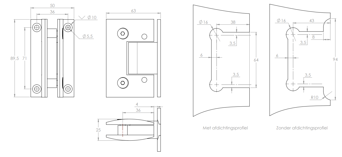 Douchescharnier Facetta wand/glas 180° 6 Douchescharnier Facetta wand/glas 180° - Afbeelding 4