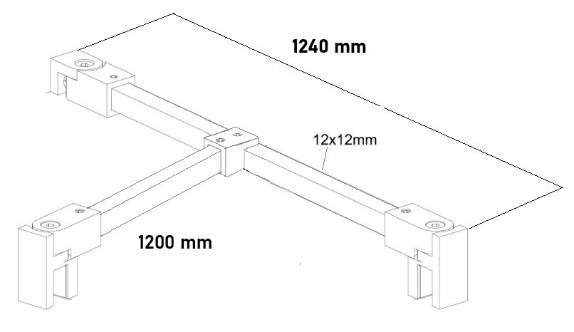 Stabilisatiestang set met T-splitsing wand/glas Square 12 x 12 mm 3 Stabilisatiestang set met T-splitsing wand/glas Square 12 x 12 mm - Afbeelding 2