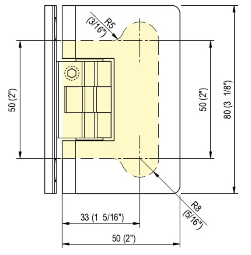 Beslagset compleet douchedeur - Wand/glas - Glasdikte: 6-8mm 10 beslagset