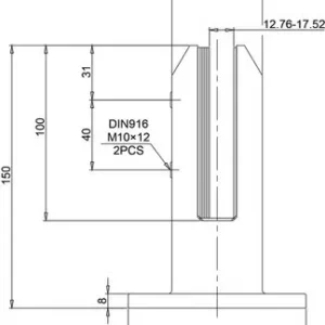 Vloerklem Duplex 150mm hoog - technische tekening