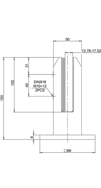 Vloerklem RVS Duplex 2205 - 150 mm 3 Vloerklem Duplex 150mm hoog - technische tekening
