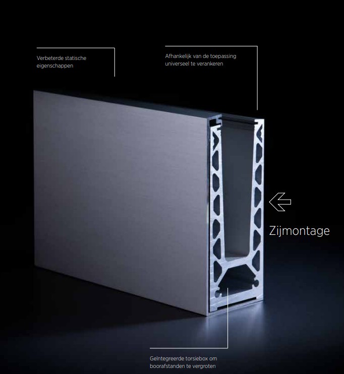 Glazen balustrade profiel 1,0 kN OnLevel TL-6021 – Alu / Zwart / RAL 5 Glazen balustrade profiel 1,0 kN OnLevel TL-6021 – Alu / Zwart / RAL - Afbeelding 3