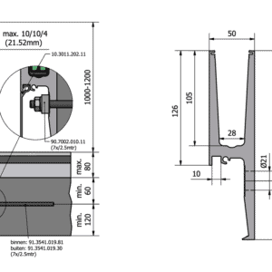 Alternative view of Glazen balustrade profiel 1,0 kN OnLevel TL-3011 – Alu / Zwart / RAL