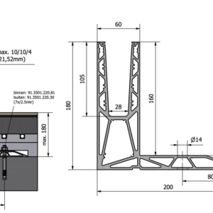 Alternative view of Glazen balustrade profiel 1,0 kN OnLevel TL-3120 – Alu / Zwart / RAL