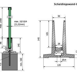 Alternative view of Glazen balustrade profiel 1,0 kN OnLevel TL-4010 – Alu