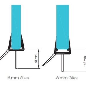 Zwarte afdichtstrip met lekprofiel voor glazen douchedeuren 6 - 8mm