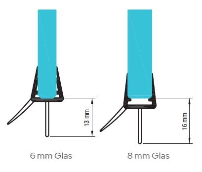Zwarte afdichtstrip met 45° lekprofiel voor glazen douchedeuren 6 - 8mm 3 Zwarte afdichtstrip met lekprofiel voor glazen douchedeuren 6 - 8mm