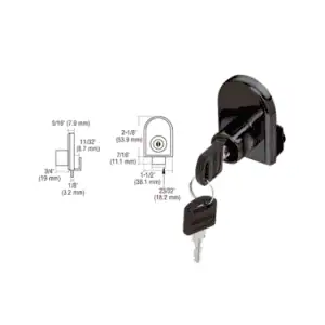 Vitrine slotje zwart - opschuifbaar - glasdikte 6mm - technische tekening