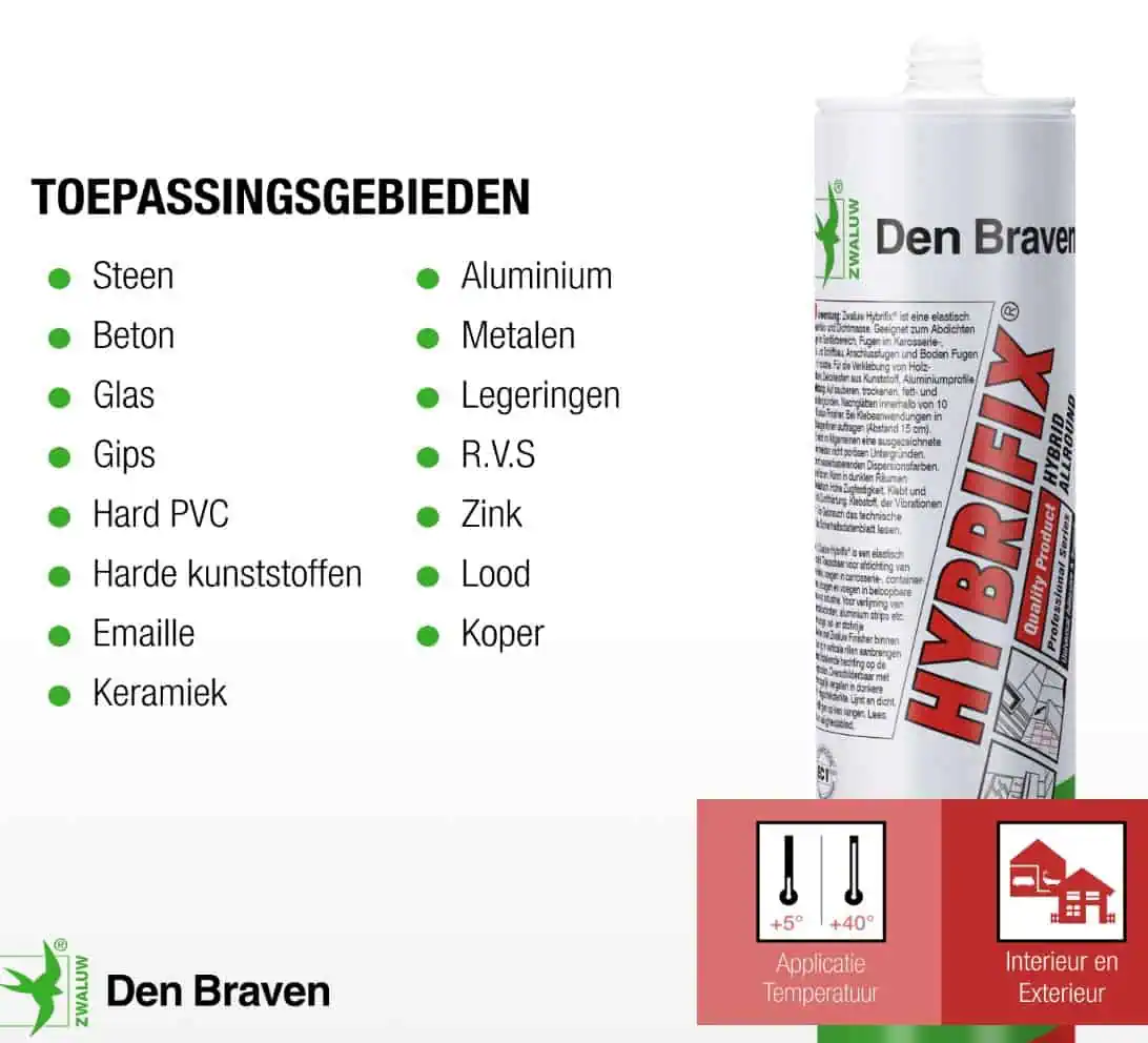 Combikit lijm/voegkit Hybri-Fix Den Braven Zwaluw 3 Combikit lijm/voegkit Hybri-Fix Den Braven Zwaluw