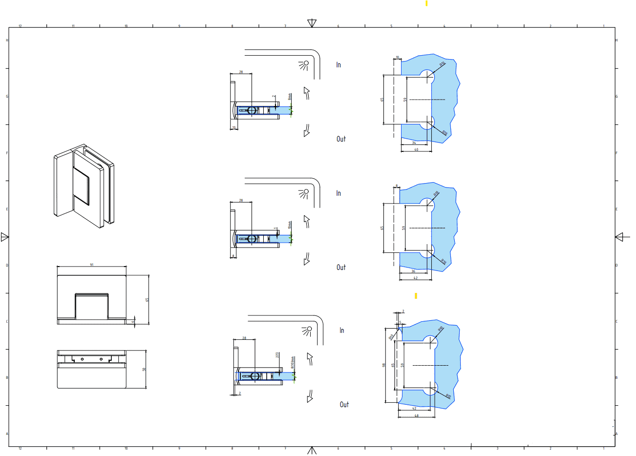Oxford beslagset douchedeur - wand/glas - glasdikte 8-10mm 13 Oxford beslagset douchedeur - wand/glas - glasdikte 8-10mm - Afbeelding 11