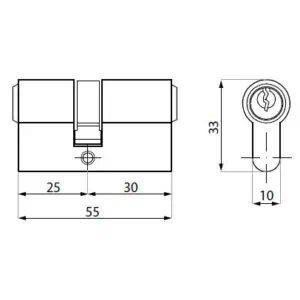 Dubbele cilinder voor loopsloten - technische tekening